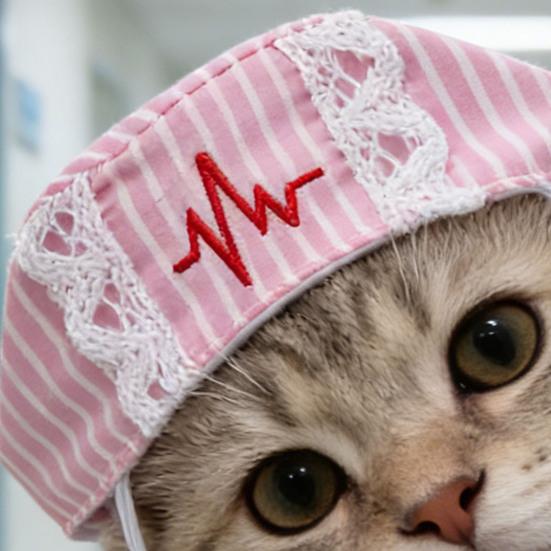 1 Set Cute Pet Nurse Costume Pink White Stripes Nurse Cap And Pet Bib Adjustable Embroideried Hat for Cats And Small Dogs Cosplay Dress Up Accessory