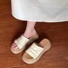 2025 summer new soft leather pleated thick-soled small versatile sandals women's one-pedal retro soft-soled muffin shoes