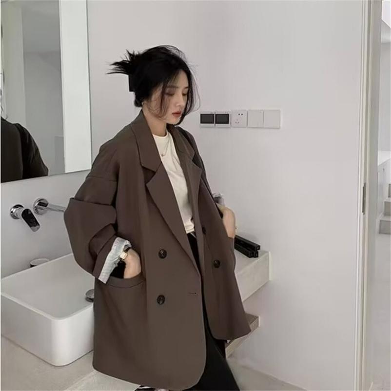 

Spring and Autumn White Suit Jacket Women s Spring and Autumn Casual Loose Small Suit 3XL кавовий
