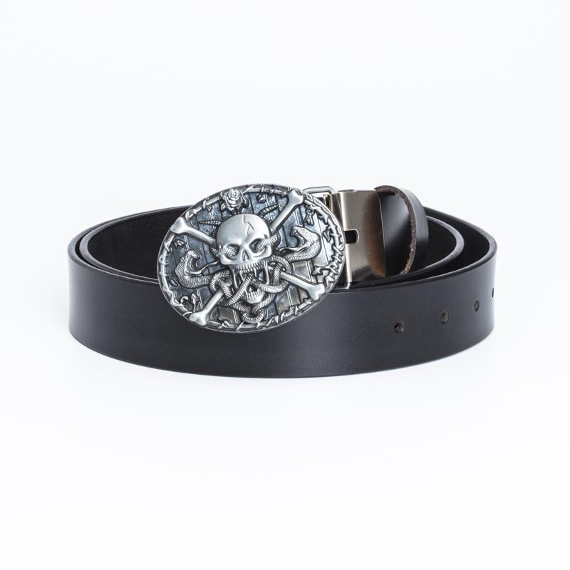 Men's Trendy Casual Cowhide Leather Belt with Alloy Smooth Buckle