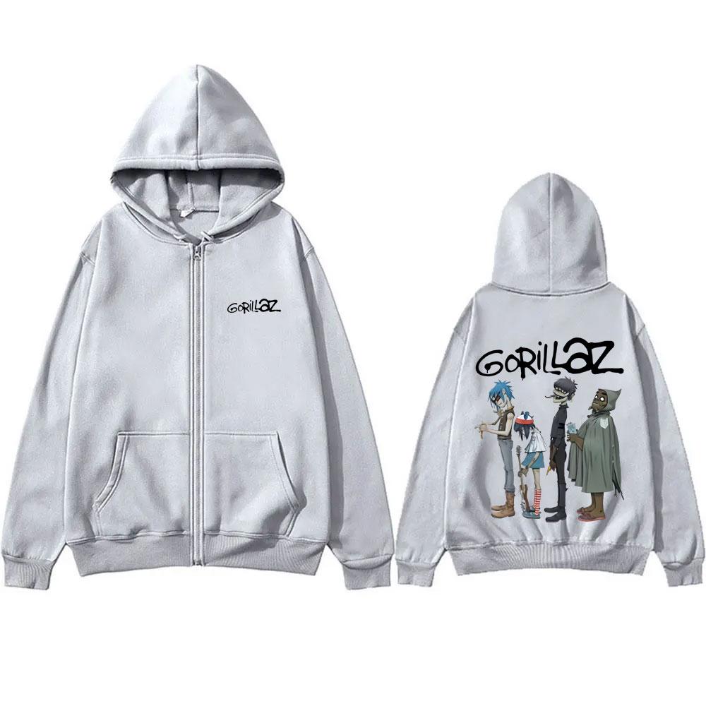 Alternative Rock Band Gorillaz Graphic Zipper Hoodie Men Women Hip Hop Fashion Zip Up Jacket Casual Oversized Zip Up Sweatshirt