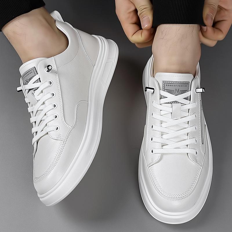 2025 New Men's White Shoes Versatile Trend Flat Shoes Leather Single Shoes Fashion Light Mouth Shoes Casual Shoes