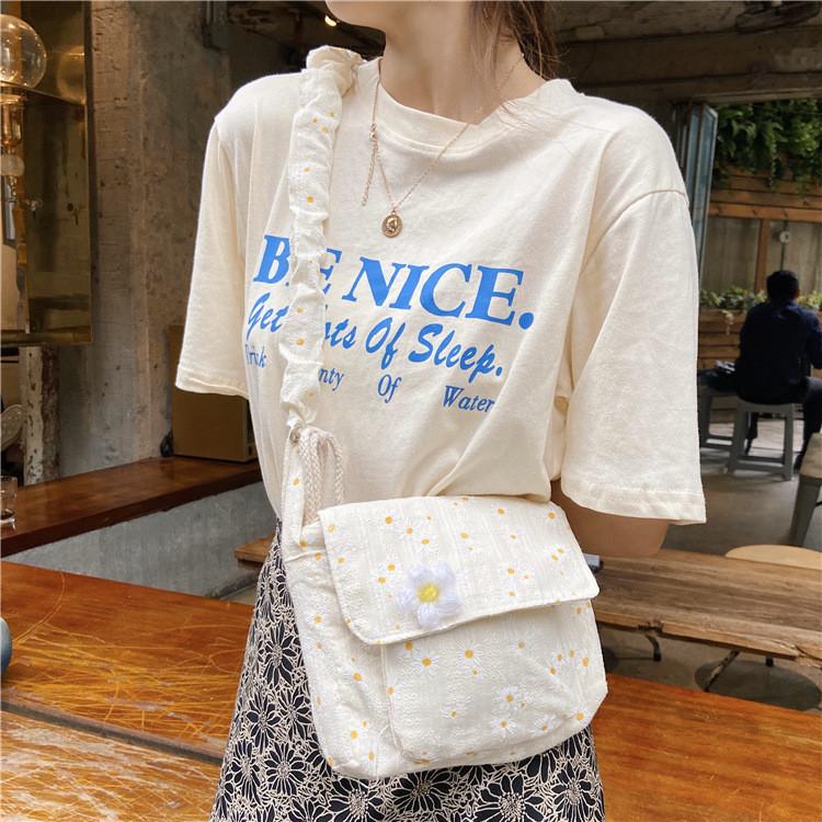 Chic Fresh Daisy Canvas Shoulder Bag For Women Soft And Sweet Cotton Linen Tote Bag