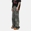 | Camouflage alt verblasst Patchwork Dekonstruktion Workwear gerade weiter Bein Jeans lässig Trend