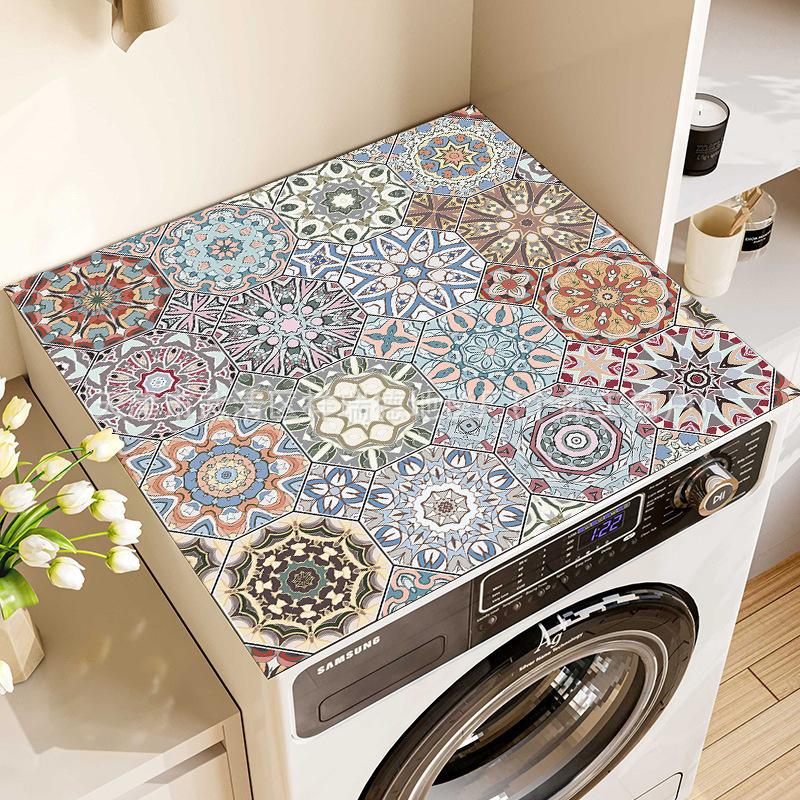 50*60CM Vintage Checkered Printed Washing Machine Dust Cover Pad, Quick-Dry Absorbent Protective Top Mat For Washer And Dryer
