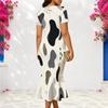 Women Plus Size V Neck Short Sleeve Printed Fitted Fishtail Dress