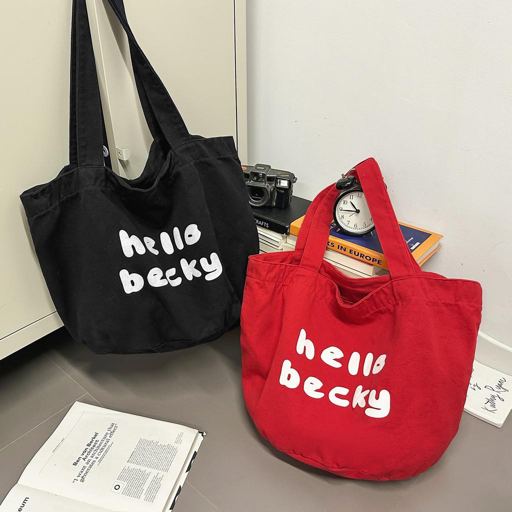 Korean version of the new canvas bag large capacity shoulder letter tote bag ins simple leisure commuter shopping bag women's bag