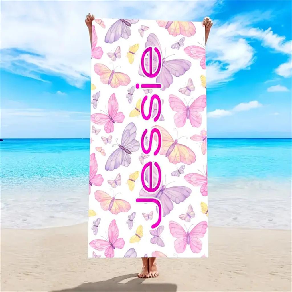 Custom Name Beach Towel For Mom Mother's Day Bath Towel With Name Pink Butterfly Pool Towel Microfiber Towel 2024 New Brand
