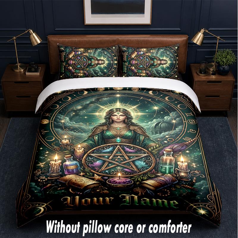Witchcraft Theme Custom Text Or Name 3Pcs Bedding Set,1 Flat Sheet & 2 Pillowcases Personalized Home Bedding