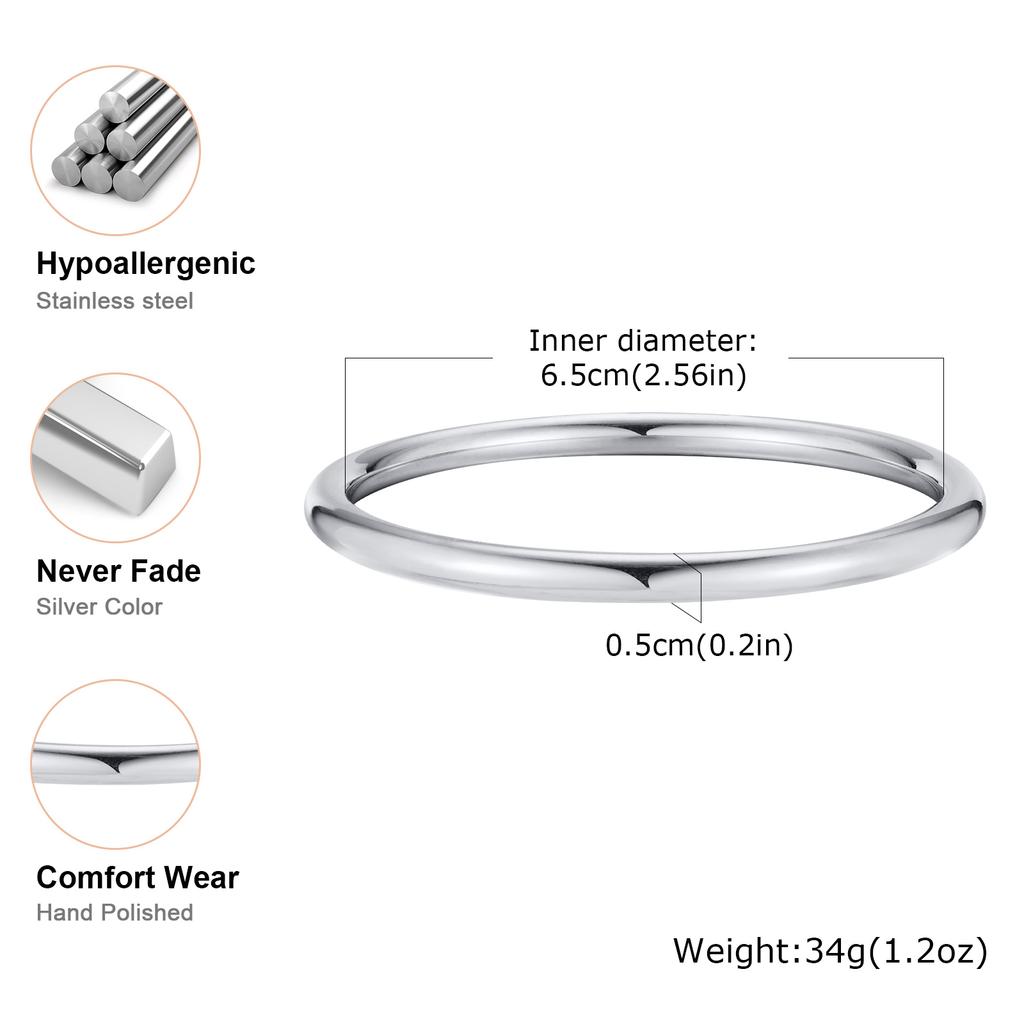 Stainless Steel Polished Cuff Bracelet for Women Silver Gold Color Wristband Plain Slip Bangle Stackable Bracelets Chic Jewelry