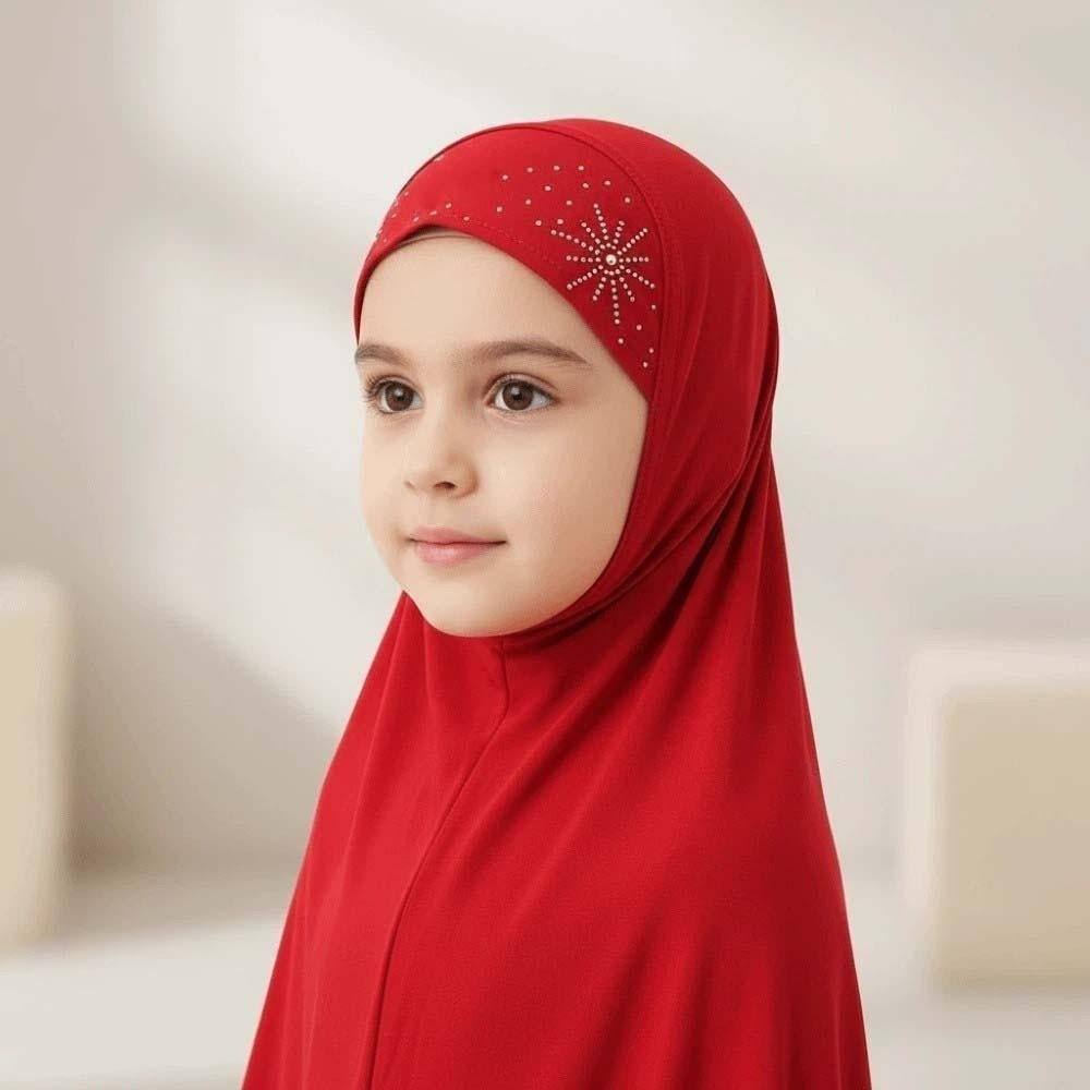 Vorgefertigtes Design Mädchen Strass-Kopftuch Atmungsaktiv Ethnischer Stil Turban Kleinkind Gebetskleidung