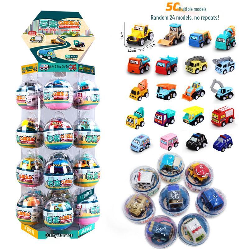 Versatile Pull-Back Cartoon Construction Vehicles - Cute Gashapon Cars for Kids' Birthdays