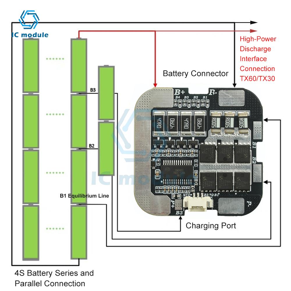 Lithium Battery Protection Board with Balancing Function, 3.7V Series Battery Packs, 4S, 60A, 21700/18650