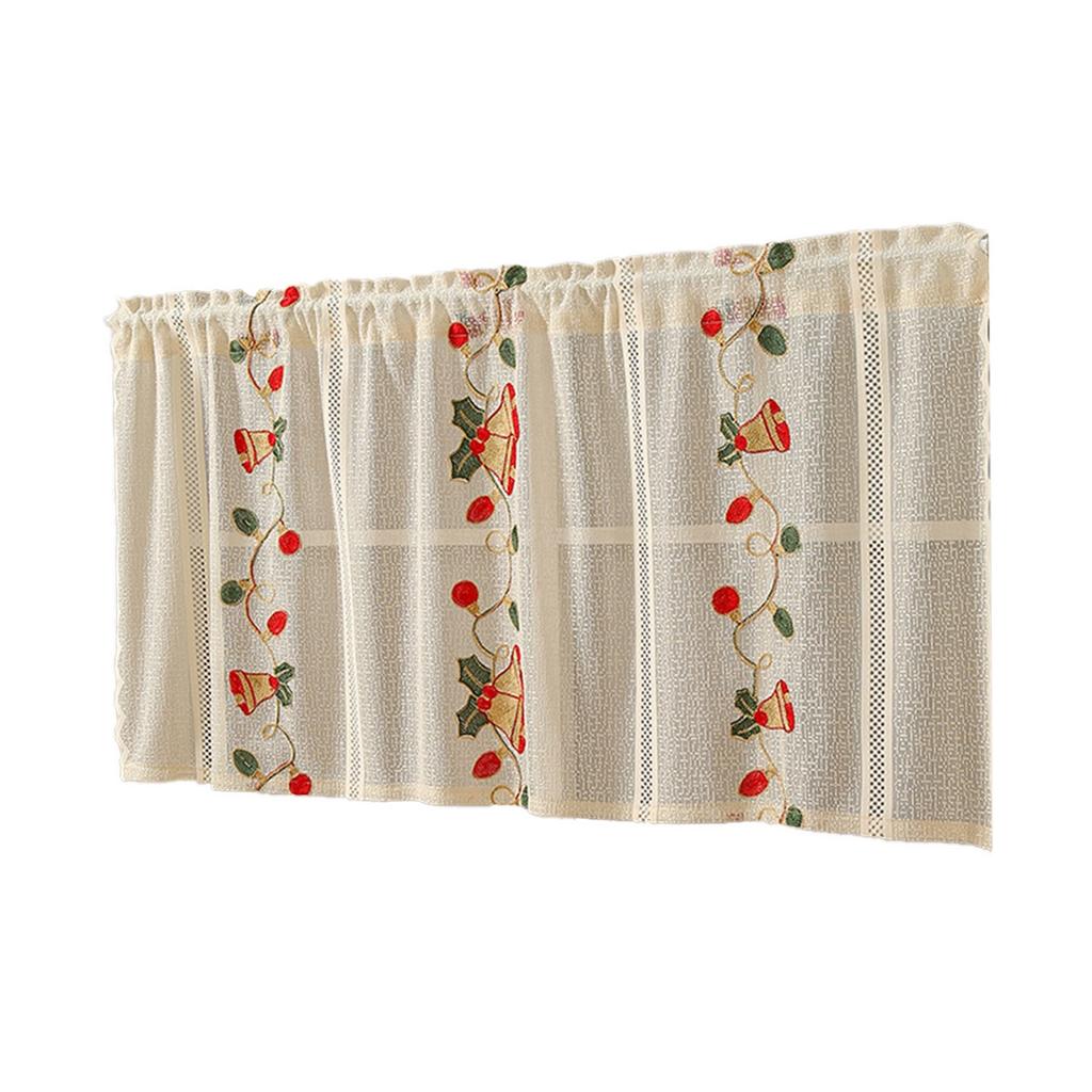 Christmas Curtains, Bell Embroidered Lace, Living Room Kitchen Rectangular Beautification Decoration Coffee Curtain