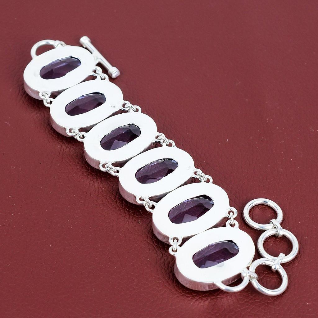Faceted Tanzanite Quartz Bracelet Genuine Gemstone Bracelet 925 Sterling Silver Bracelet Adjustable Chain Bracelet Handmade Jewelry for Gift