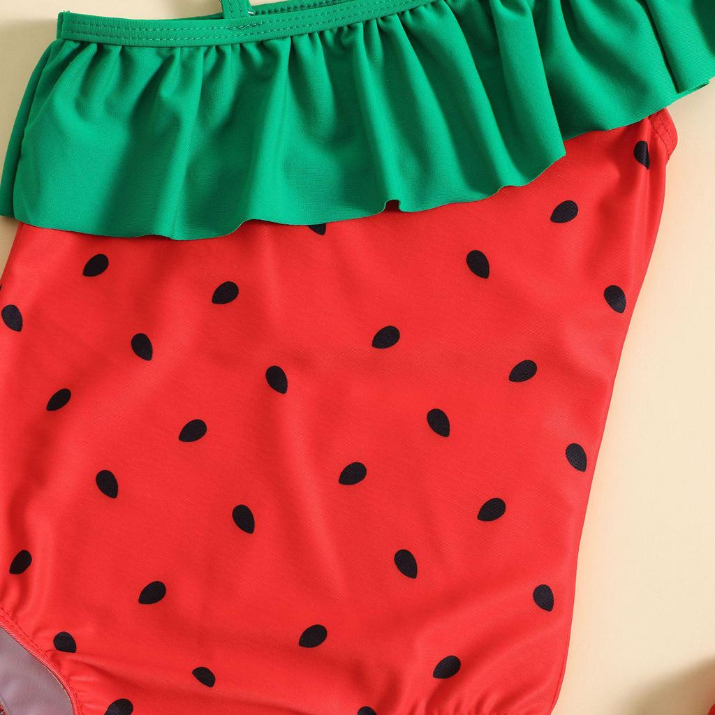 Girls' Watermelon Seed One-Shoulder Swimsuit
