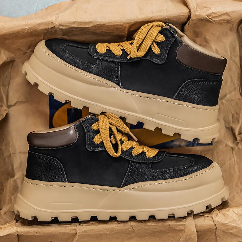 Pánské boty 2024 podzim a zima nové niche černé pracovní plátěnky pánské voděodolné a protiskluzové na silné podrážce poloviční výšky ležérní trendy boty