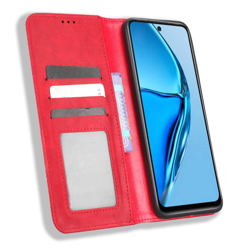 

For Infinix Hot 20 4G/X682B Retro Texture Phone Case Imprinted Pattern PU Leather Wallet Phone Cover Red