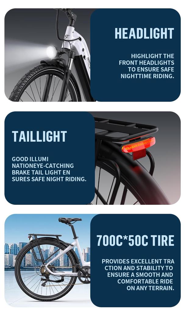 ONESPORT OT05 Pro Electric Bike 250W Motor 36V 22.5Ah Battery 700*50C Tires 25km/h Max Speed 140km Max Range Torque Sensor