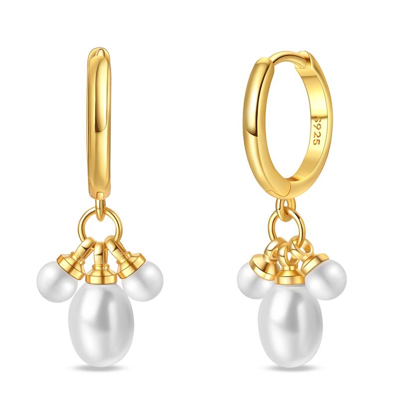 Women's 925 Silver Classic Gold Pearl Inlaid Earrings Elegant Suitable For Engagement Wedding Party Exquisite Jewelry