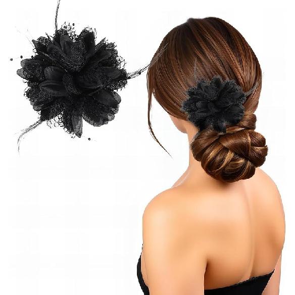 Giantree Rose Hair Clip, Flower Hair Clips for Women, Artificial Flower Brooch Hair Feathers Headwear for Wedding Prom Party