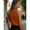 Womens Linen Blend Stand Collar Sleeveless Blouse Elegant Office Top