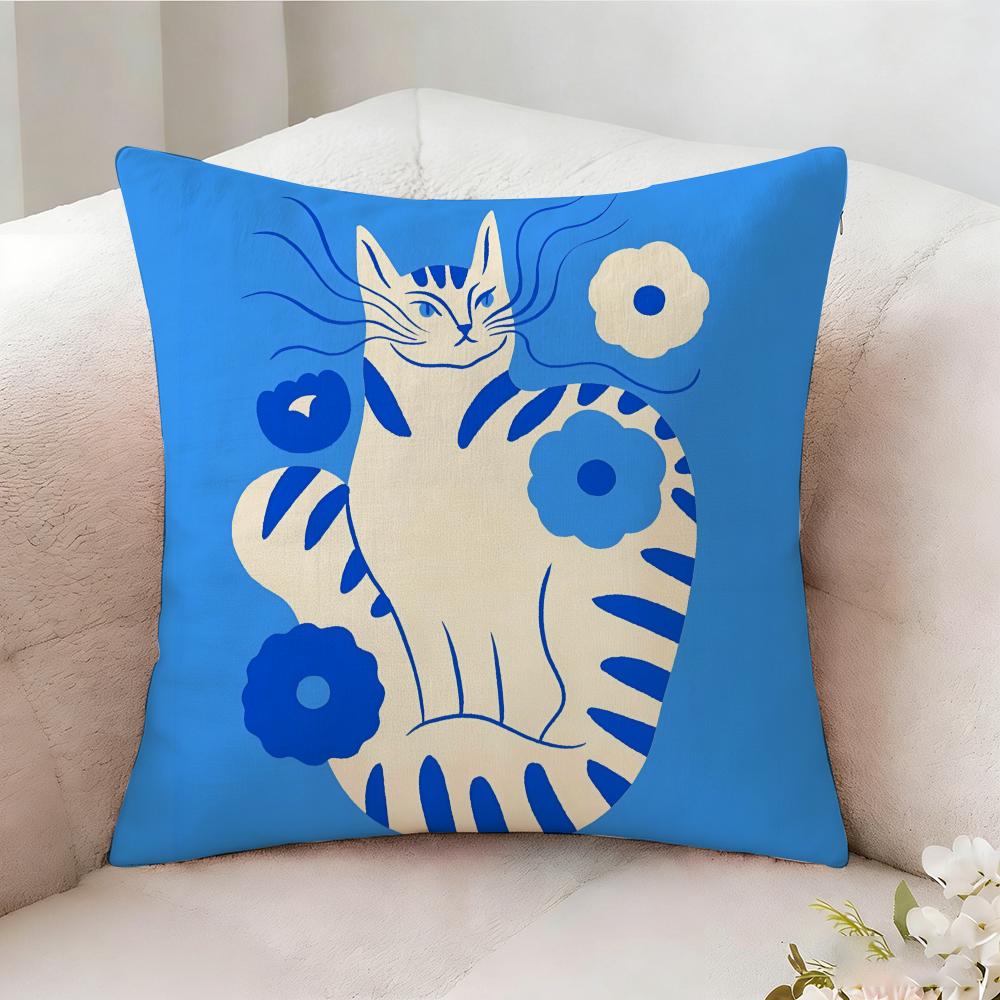 Flat Style Illustration Colorful Cats Pillow Case Pillowcase Doublesided Printed Sofa Cushion Bedroom Headboard Pillow
