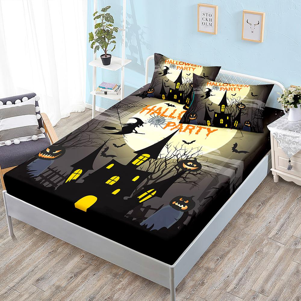 Halloween Three-Piece Set Funny Pumpkin Mattress, Mattress Cover, Mattress Protective Cover