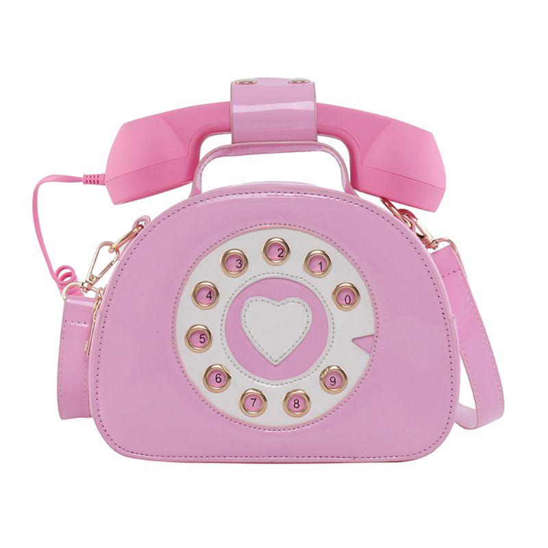 

Telephone Shape Women S Purses And Handbags Pink Shoulder Crosbody Bag For Girl Patent Leather Casual Tote Bags Messenger Bag