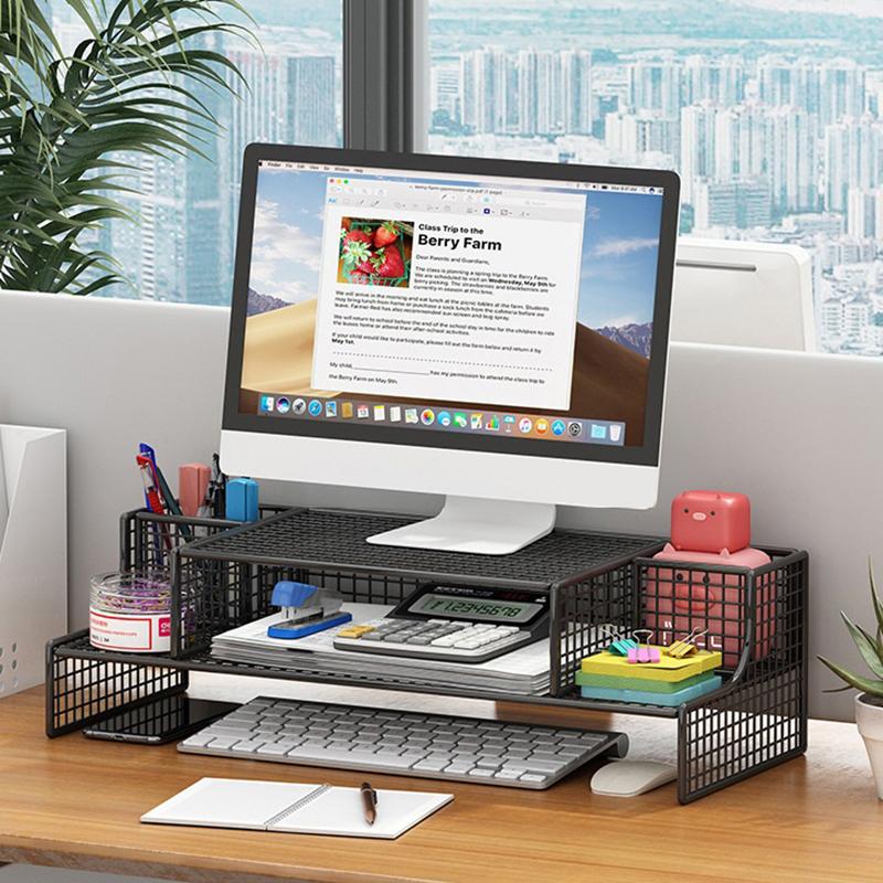 Computer Monitor Stand Elevated Hollow Cooling Laptop Rack Desktop Storage Holder Home Office Desk Computer Keyboard Organizer
