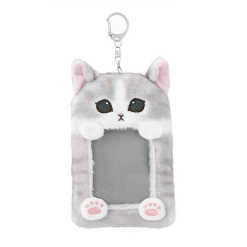 

Cat Charming Series Plush Keychain With Cute Id Holder Perfect Gift GrayWhite Cat