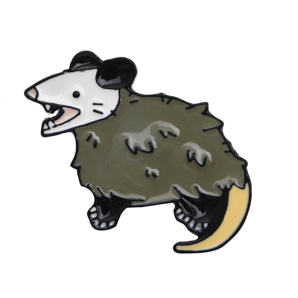 Funny Awesome Possum Shaped Brooches Grey Enamel Fierce Opossum Pins Animal Badge