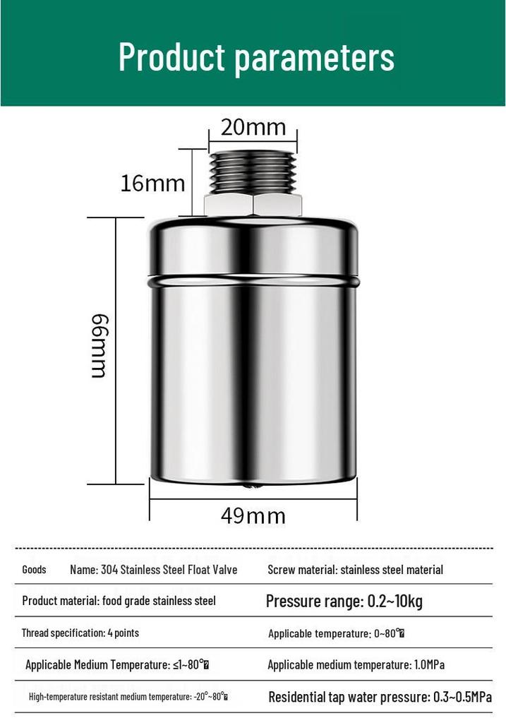 Soupape à flotteur automatique en acier inoxydable 304 pour le contrôle du niveau d'eau dans les réservoirs