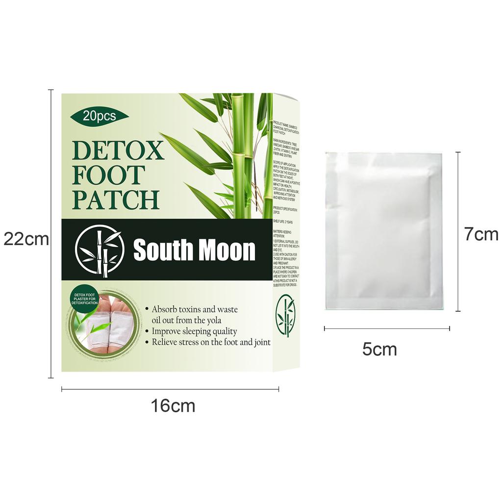 South Moon 1 Pack/20pcs Natural Bamboo Charcoal Foot Patches Remove Toxins Improve Headaches and Back Pains Help Sleep Relieve Stress