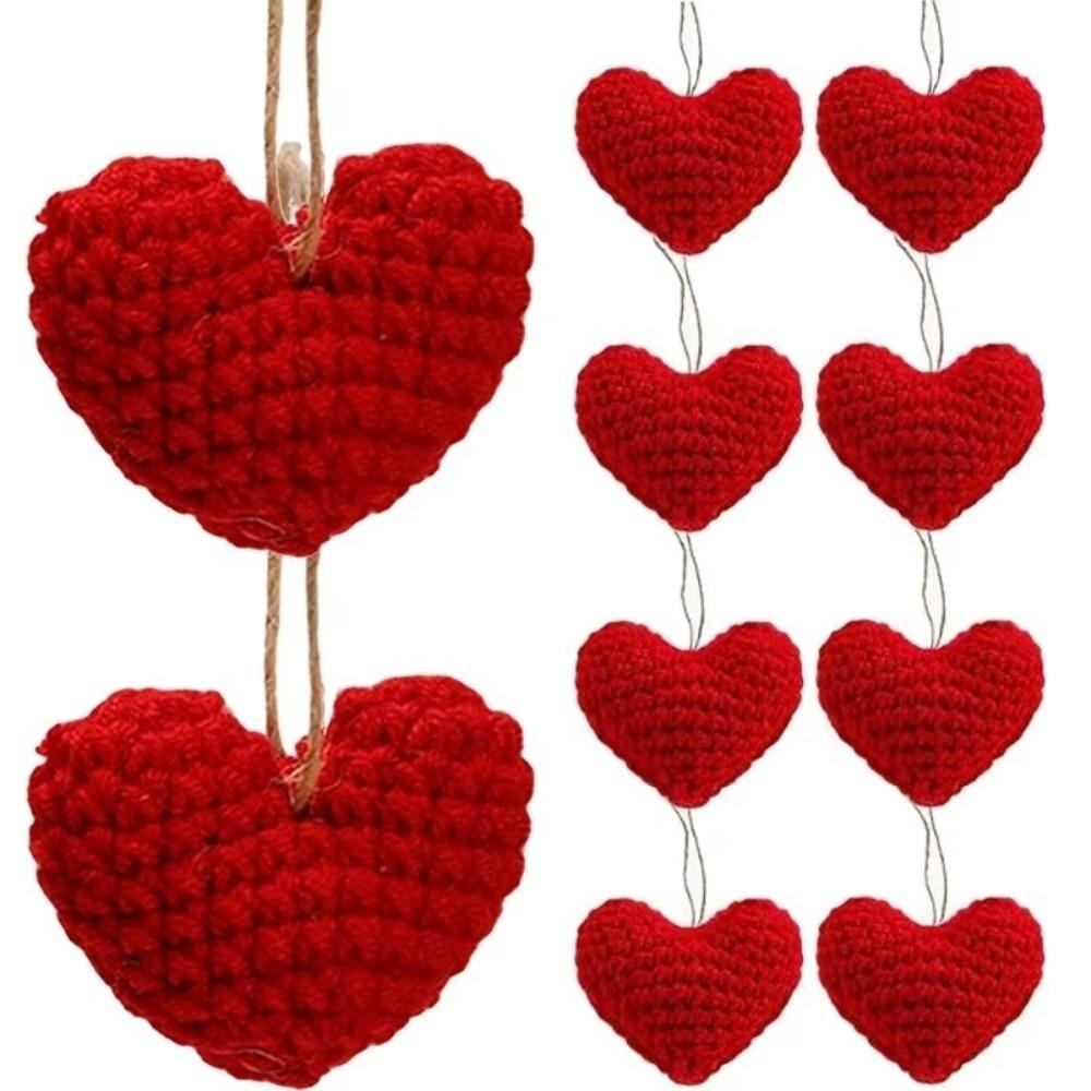 10PCS Handmade Heart Pendant Knitted Valentine s Day Love Ornament Heart-shaped Knitted Ornament Valentine s Day Gift красный