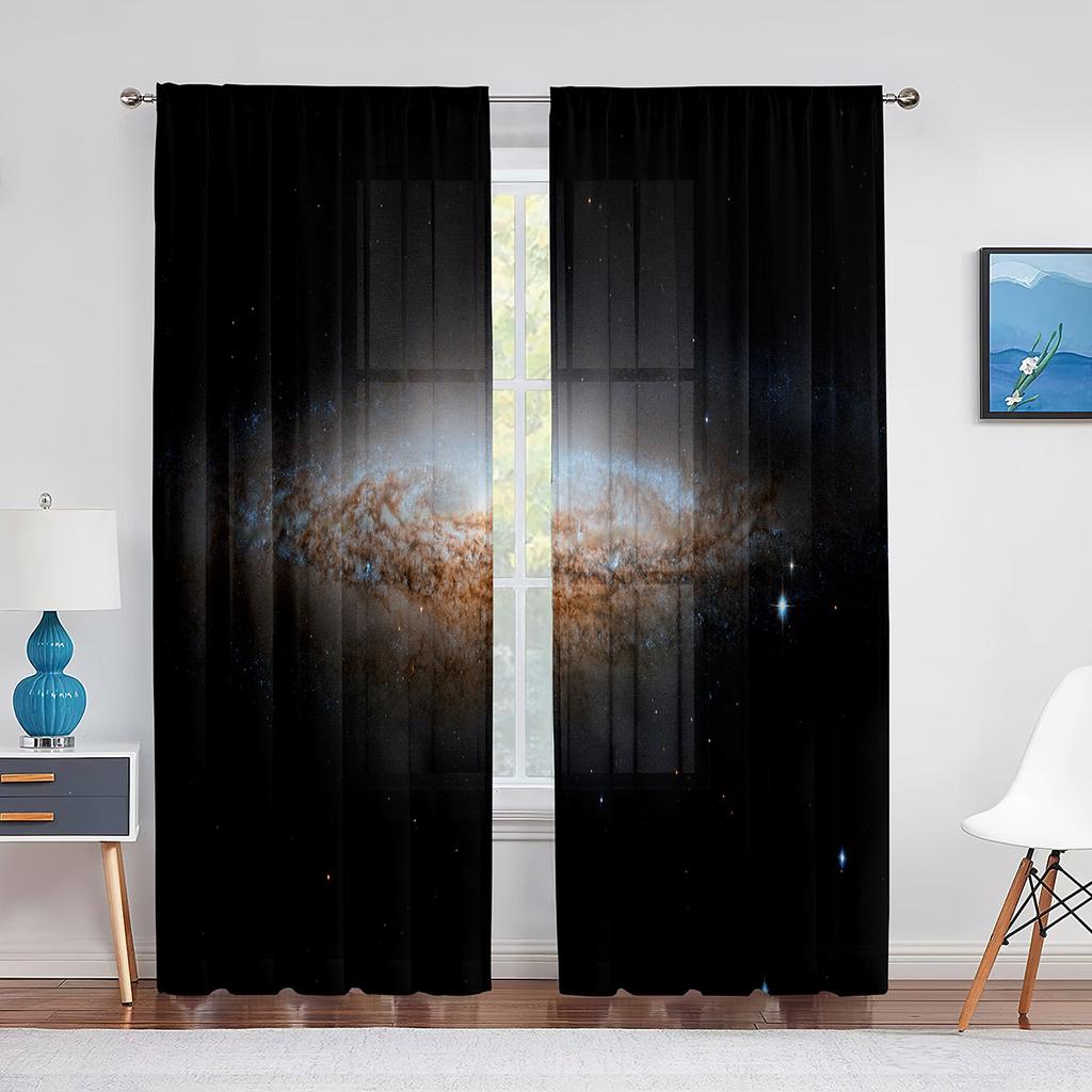 Sternenhimmel-Weltraum-Vorhang mit transparentem Voile, Galaxie-Universum, transparenter Chiffon-Tüll-Fenstervorhang für Wohnzimmer- und Schlafzimmer-Dekoration