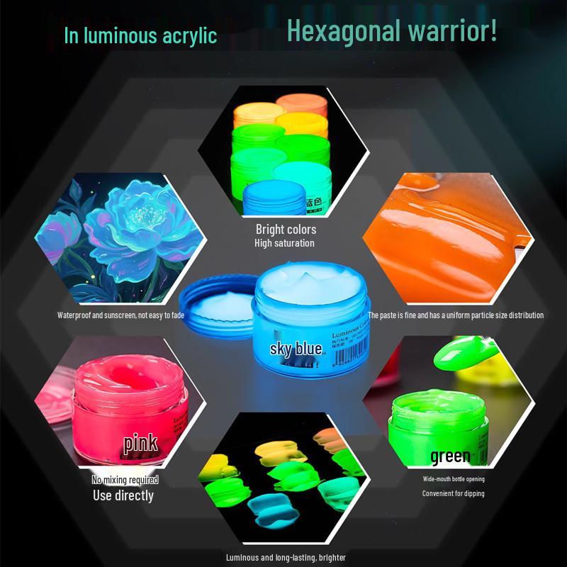 Glow-in-the-Dark Fluorescent Pigment Set for Kids - Perfect for DIY Clothes, Shoes, Plaster Dolls, and Hand-Painted Crafts!
