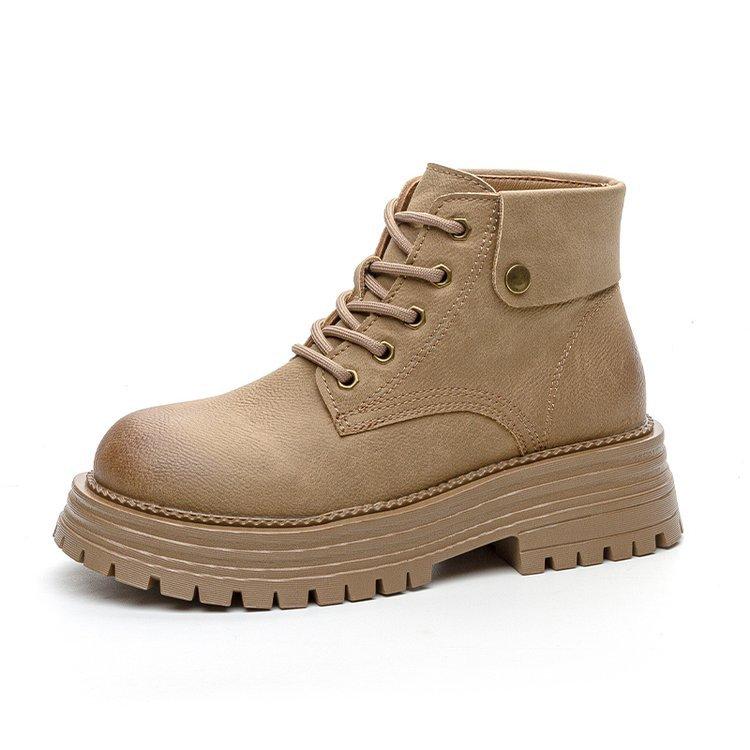 thick-soled thick-heeled flip-top frosted leather Martin boots women's boots 2025 new British style recreational locomotive medium boots short boots