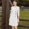 Stylish Beige A-Line Mid-Length Dress with Three-Quarter Sleeves and Round Neck for Spring/Summer
