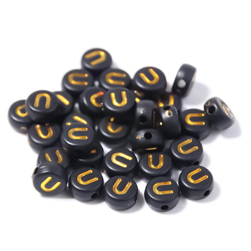 100pcs Black Color Acrylic Letter Beads A-Z Round Flat Alphabet Spacer Bead for Jewelry Making DIY Bracelet Necklace Charms