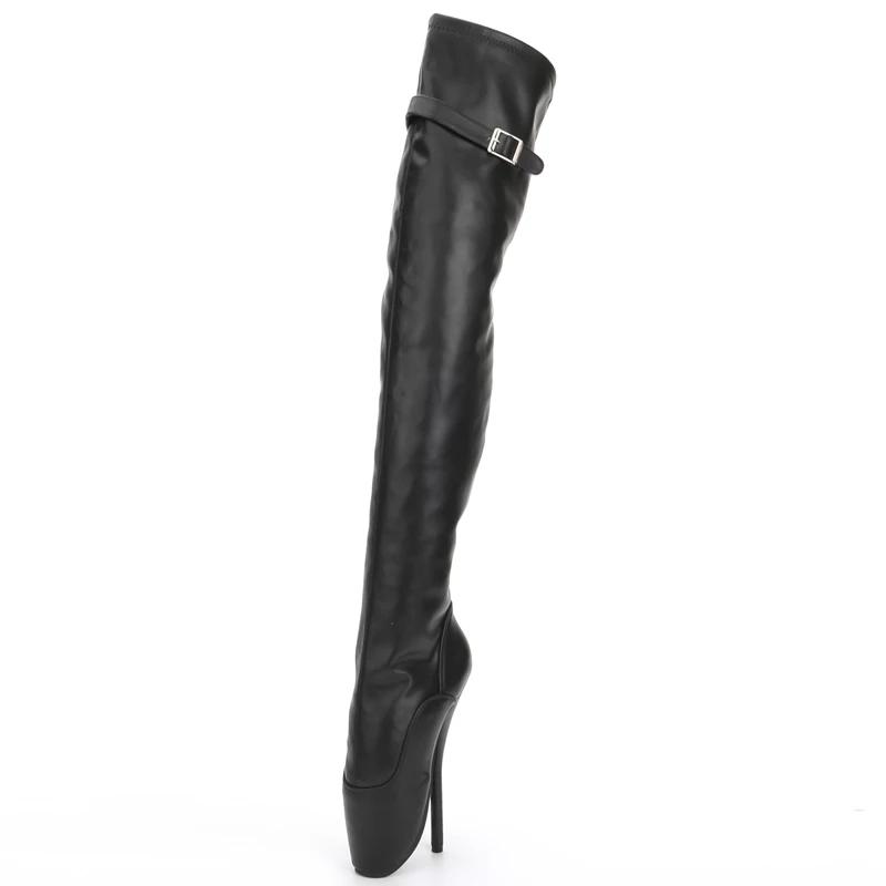 JiaLuoWei 7-Zoll-Super-High-Heel-Stiefel für Damen, Lackleder, spitzer Zehenbereich, seitlicher Reißverschluss, Oberschenkel, hohe Ballettstiefel, sexy Unisex
