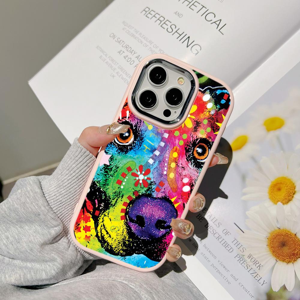 Ae76 Dog Color Doodle Design Art Phone Cases for Samsung A13 A32 A53 A04e A54 S23 S24 Ultra Infinix Hot 40i Huawei Metal Camera Protective Back Cover