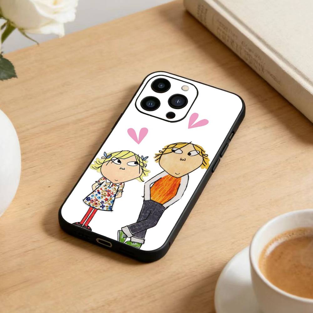 L-Cutting-Fabric Charlie and Lola Cartoon Phone Case For iPhone 17 16 15 14 13 12 Max Plus Silicone Black Cover