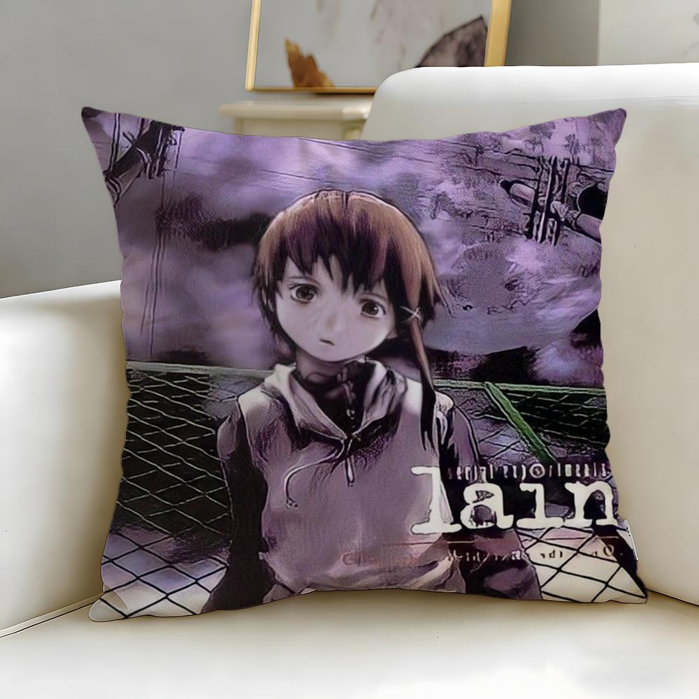 anime Serial Experiments Lain Cushion Cover Soft EasyWash Pillow Case Versatile for Couch Bed Travel and Office