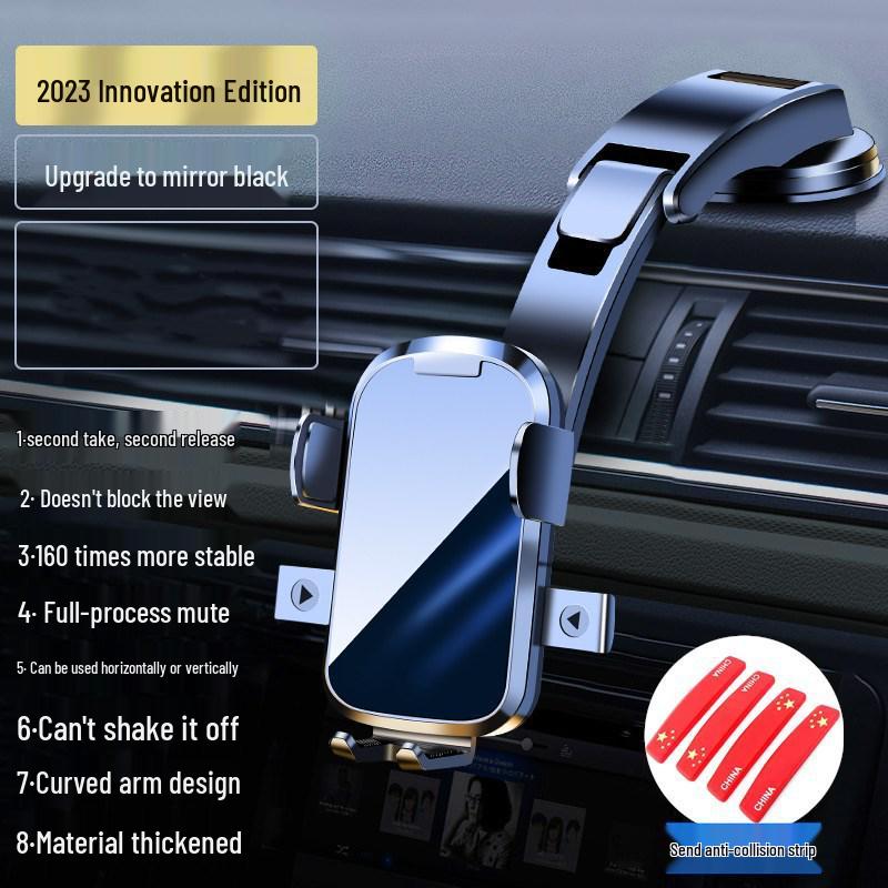 Black Tech Car Phone Holder: Suction Cup & Air Vent Mount with Navigation Bracket