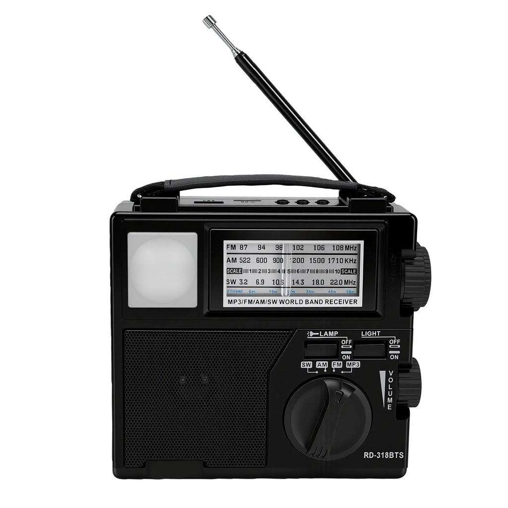 Portable Radio with Bluetooth Solar Charging and Memory Card Slot Rechargeable Battery Operated Radio Easy Tuning Large