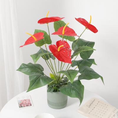 5Heads Red Artificial Flower Bouquet Fake Silk Flower For Home Decor DIY Wedding Decoration Wreath Potted Plants Accessories