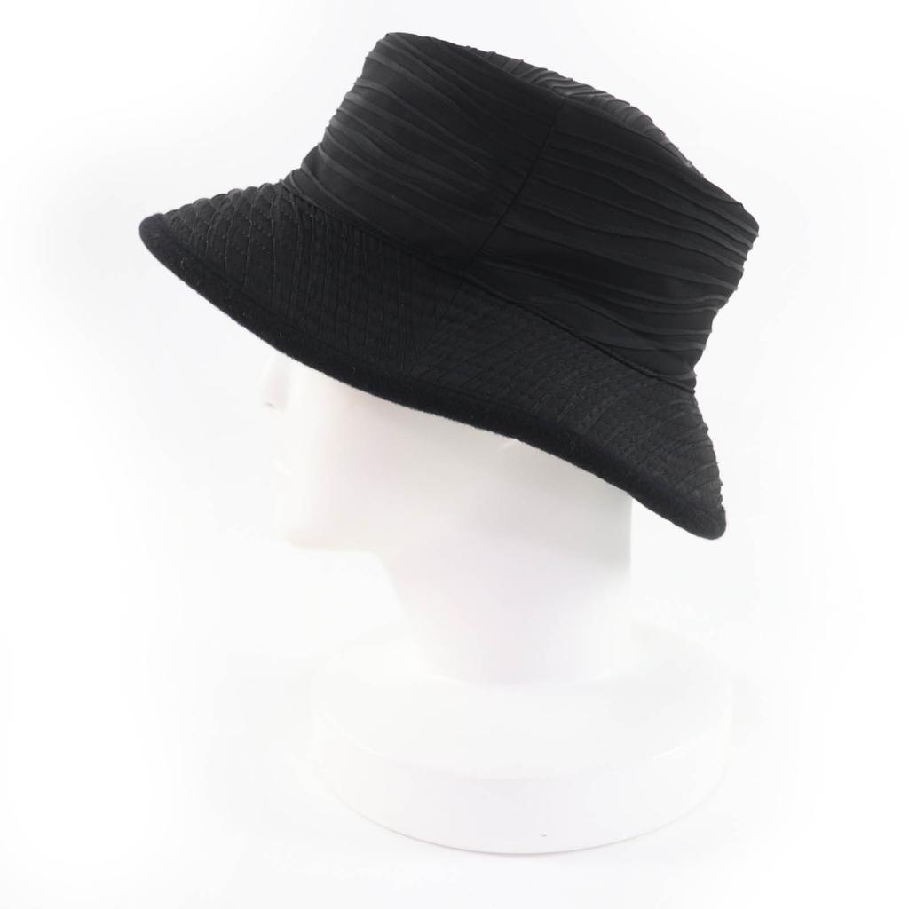 Pălărie HERMES excelentă căptușeală 100% cașmir pălărie acetat negru Femei 56 Folosit