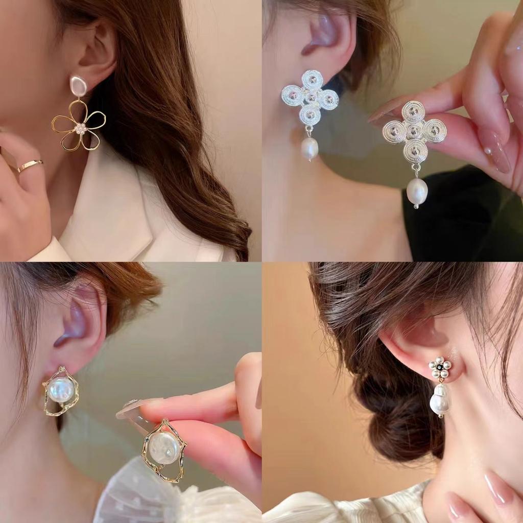 Baroque Natural Pearl Earrings Women's French Retro Temperament Stud Earrings Niche High-end Light Luxury Handmade Ear Jewelry