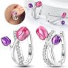 925 Silver Earrings Women Jewelry Butterfly Flower Pink Flowers Zircon Hoop Ear Studs Sparkling Earring Wedding Gift